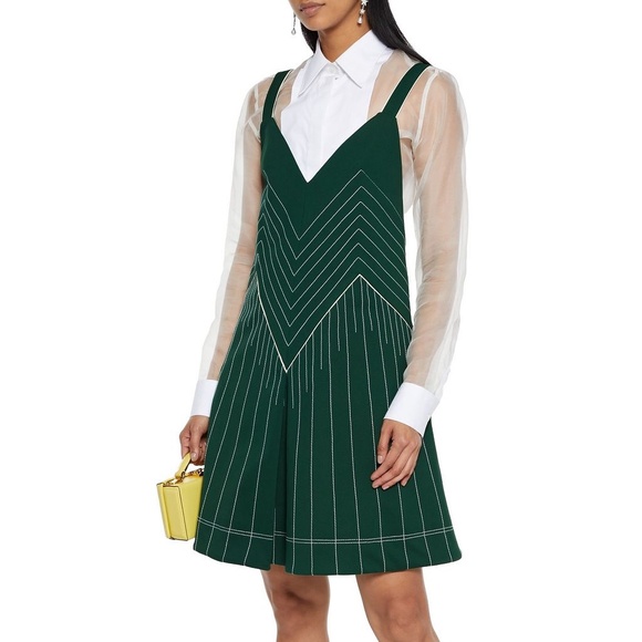 $2,890 Valentino Garavani Dark Green Pleated Stretch Ponte Dress Size 4 - Picture 1 of 10